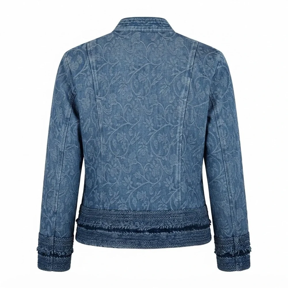 Coldwater Creek Blue Floral Embroidered Open Front Jacket Petite XL PXL - IW
